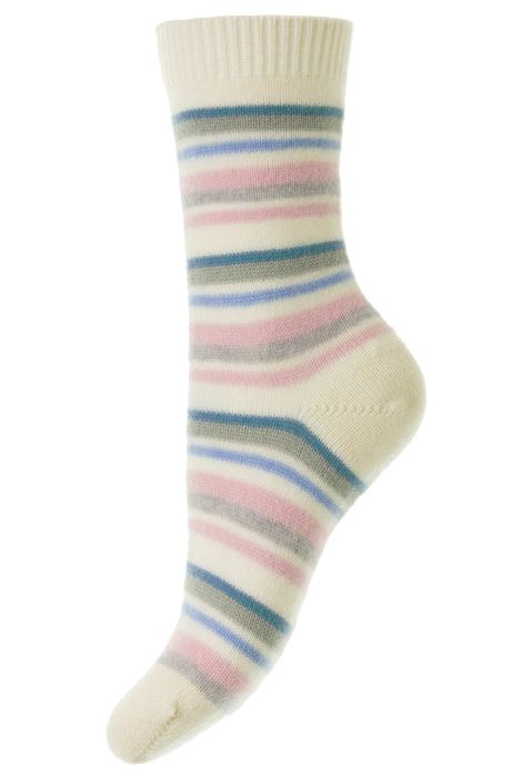 Alexandra - Multi Stripe Winter White Cashmere Women's Luxury Socks Buy ...