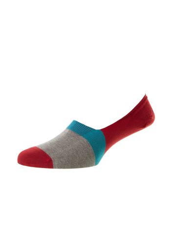 Belize - Colour Block Bright Red Egyptian Cotton Invisible Men&#039;s Socks - Medium