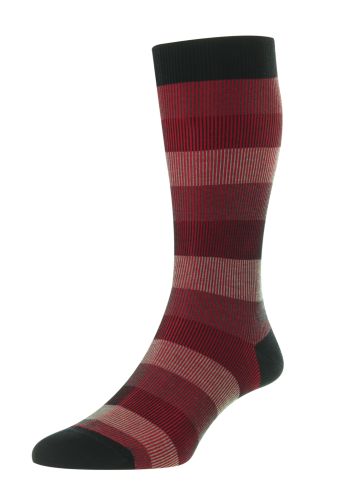 Stirling Shadow Rib 3-Colour Stripe Men's Socks - Red - Medium