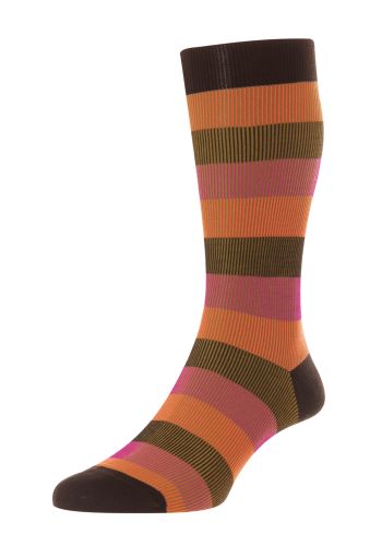 Stirling Shadow Rib 3-Colour Stripe Men's Socks - Orange - Medium