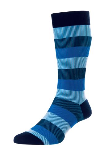 Stirling Shadow Rib 3-Colour Stripe Men's Socks - Navy - Large