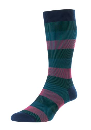 Stirling Shadow Rib 3-Colour Stripe Men's Socks - Green - Large