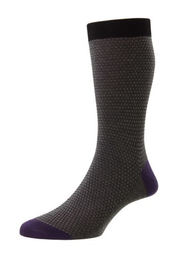 Petworth - Pique Stitch With Contrast Heel &amp; Toe - Black Fil d&#039;Ecosse / Cotton Lisle Men&#039;s Socks - Medium