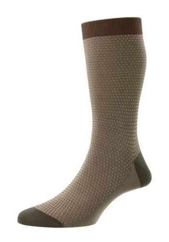 Petworth - Pique Stitch With Contrast Heel &amp; Toe - Mid Brown Fil d&#039;Ecosse / Cotton Lisle Men&#039;s Socks - Medium