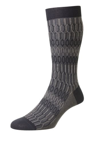 Islington Texture Jacquard Cotton Lisle Men's Socks - Steel blue/Grey - Medium