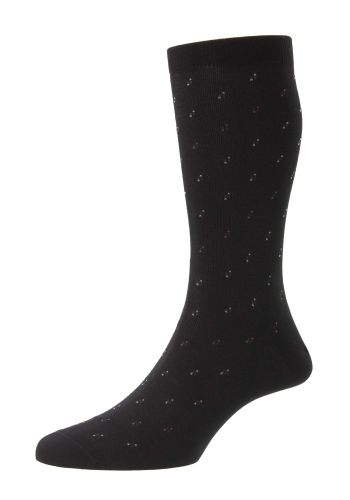 Addison Dot Motif Spiral Cotton Lisle Men's Socks - Black - Small
