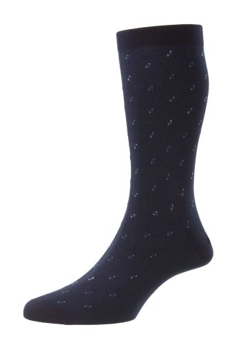 Addison Dot Motif Spiral Cotton Lisle Men's Socks - Navy - Small