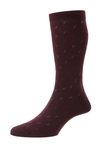 Addison Dot Motif Spiral Cotton Lisle Men's Socks - Burgundy - Small