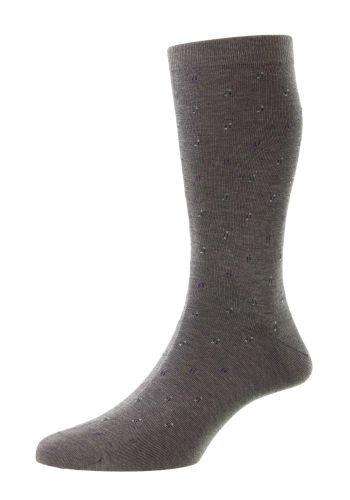 Addison Dot Motif Spiral Cotton Lisle Men's Socks - Mid Grey Mix - Large