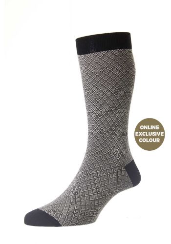 Colworth Classic Jacquard Cotton Lisle Men's Socks  - Black - Medium