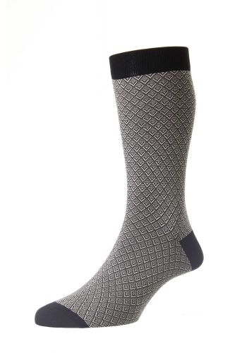 Colworth Classic Jacquard Cotton Lisle Men's Socks  - Black - Large