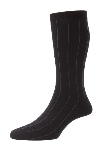 Pelham - Black Pinstripe Fil d'Ecosse / Cotton Lisle Men's Socks - Small