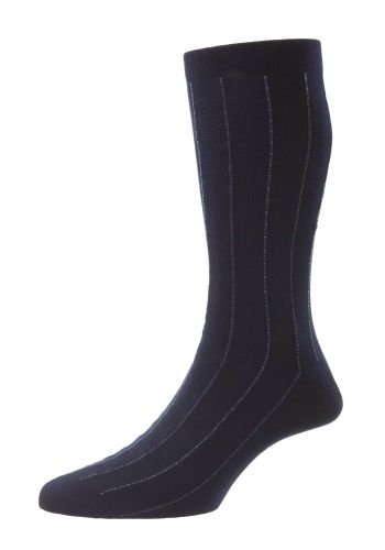 Pelham - Navy Pinstripe Fil d'Ecosse / Cotton Lisle Men's Socks - Small