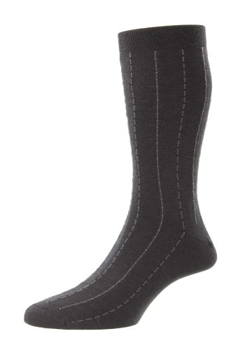 Pelham - Dark Grey Mix Pinstripe Fil d'Ecosse / Cotton Lisle Men's Socks - Small