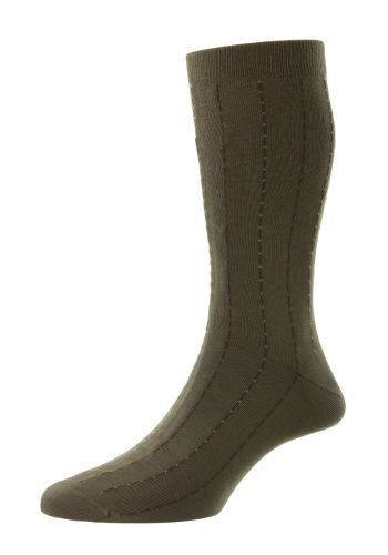 Pelham - Light Olive Pinstripe Fil d'Ecosse / Cotton Lisle Men's Socks - Medium