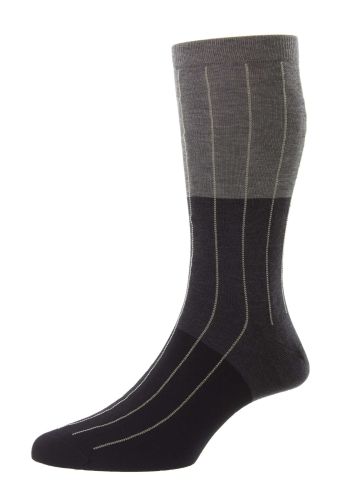 Pyrus - Colour Block Pinstripe Dark Grey Mix Fil d'Ecosse Men's Socks - Medium