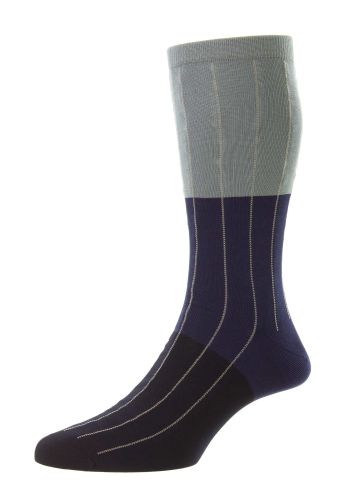 Pyrus - Colour Block Pinstripe Ocean Fil d'Ecosse Men's Socks - Medium