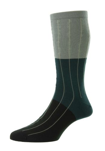 Pyrus - Colour Block Pinstripe Sea Green Fil d'Ecosse Men's Socks - Medium