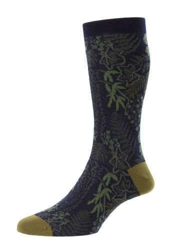 Ficus - Floral Leaf Navy Fil d'Ecosse Men's Socks - Medium
