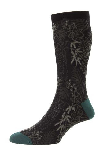 Ficus - Floral Leaf Black Fil d'Ecosse Men's Socks - Medium