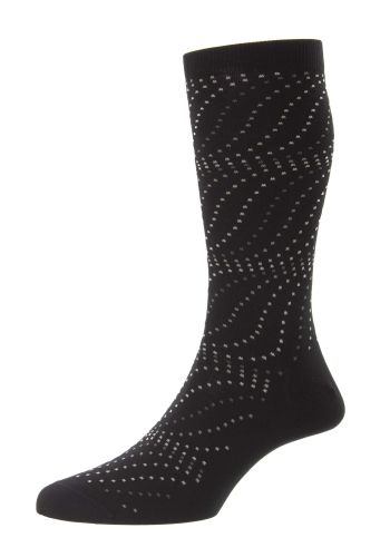 Sumac - Black Swirl Dots Fil d'Ecosse / Mercerised Egyptian Cotton Men's Socks - Large 