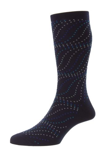 Sumac - Navy Swirl Dots Fil d'Ecosse / Mercerised Egyptian Cotton Men's Socks - Medium