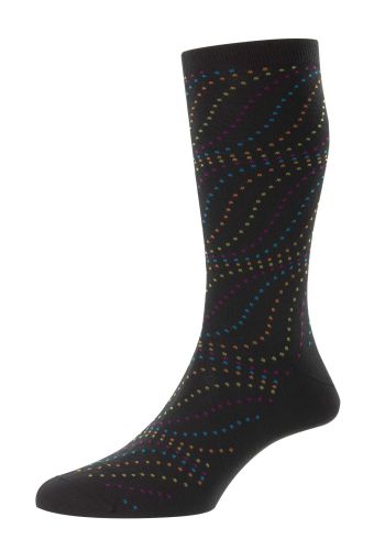 Sumac - Charcoal Swirl Dots Fil d'Ecosse / Mercerised Egyptian Cotton Men's Socks - Medium