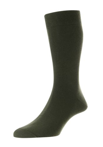 Tavener Flat Knit Comfort Top Egyptian Cotton Men's Socks - Dark Olive - Small