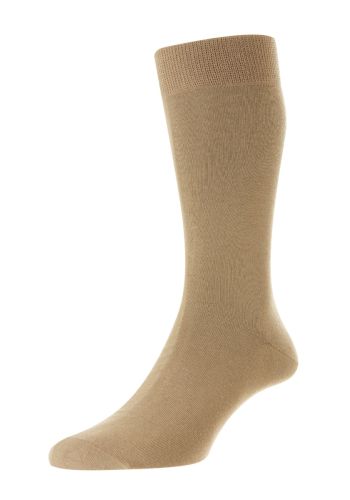 Tavener Flat Knit Comfort Top Egyptian Cotton Men's Socks - Light Khaki - Small