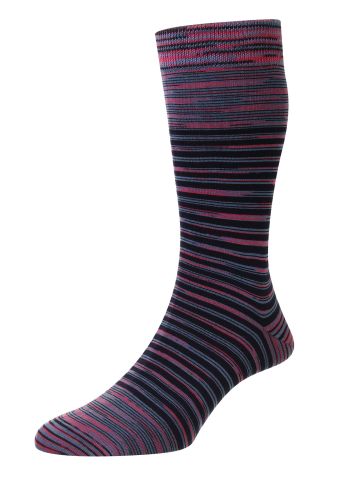Aurelia Space Dye Stripe Organic Cotton Men's Socks - Fuchsia Multi/Pink - Large
