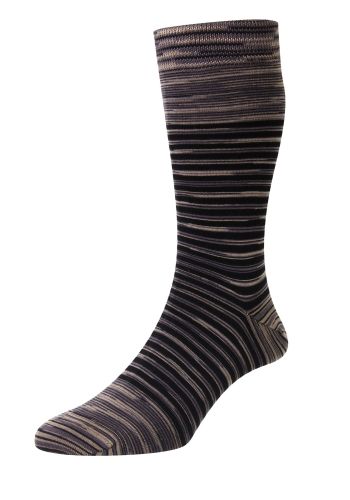 Aurelia Space Dye Stripe Organic Cotton Men's Socks - Steel Multi/Khaki - Medium