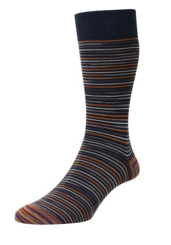 Atolla Multi-Stripe Space Dye Organic Cotton Men's Socks - Dark Petrol/Rust - Small