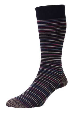 Atolla Multi-Stripe Space Dye Organic Cotton Men's Socks - Navy/Pink - Large