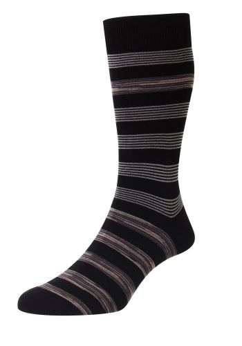 Rubra Block Stripe with Space Dye Organic Cotton Men's Socks - Black/Khaki  - Small