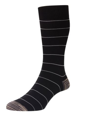 Nomura Thin Stripe with Space Dye Organic Cotton Men's Socks - Black - Large