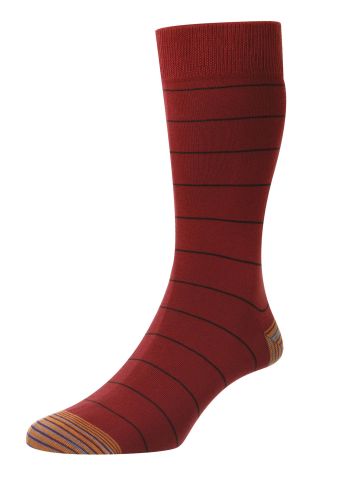 Nomura Thin Stripe with Space Dye Organic Cotton Men's Socks - Crimson/Red - Medium