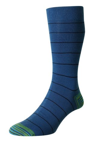 Nomura Thin Stripe with Space Dye Organic Cotton Men's Socks - Ocean/Blue - Medium
