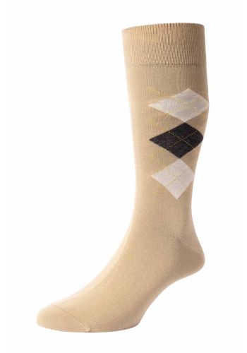 Irwin Argyle Egyptian Cotton Men&#039;s Socks - Light Khaki - M