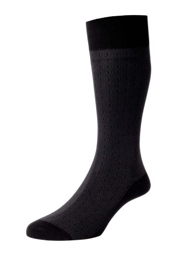 Hampton Tonal Pattern Egyptian Cotton Men's Socks - Black - M