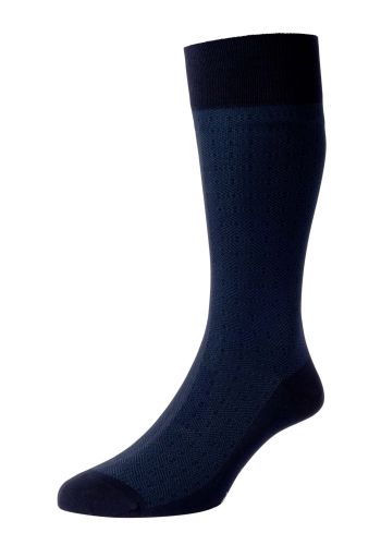 Hampton Tonal Pattern Egyptian Cotton Men's Socks - Navy - M