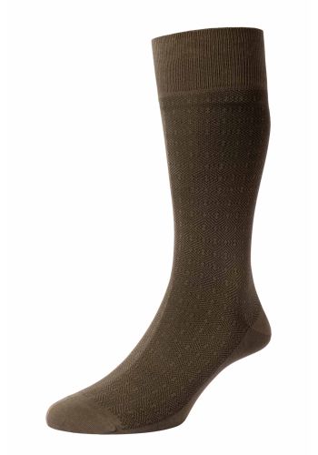 Hampton Tonal Pattern Egyptian Cotton Men's Socks - Light Olive - M