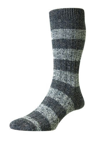 Rockley - Recycled Cotton Seafoam Mix Block Stripe Men's Socks - Medium