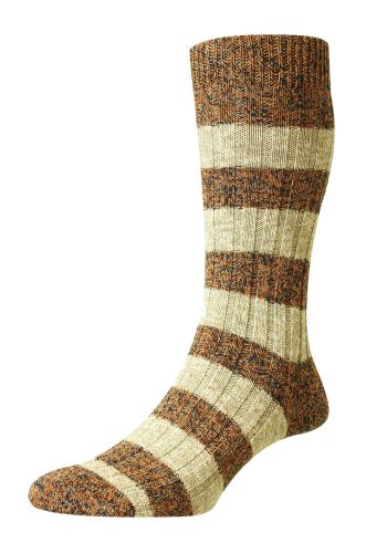Rockley Block Stripe Rib Recycled Cotton Men's Socks - Urchin Mix - Medium
