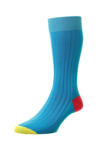 Portobello - Cotton Lisle Men's Socks - Bright Turquoise - Medium