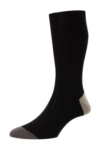 Portobello Contrast Heel and Toe Rib Cotton Lisle Men's Socks