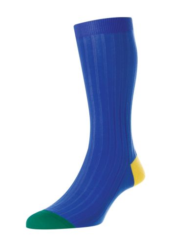 Portobello Cotton Lisle Men's Socks - Sapphire/Lemon/Pine Green - Small