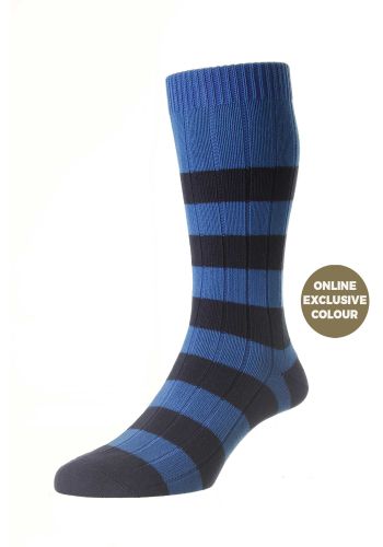 Selsey Rib Organic Cotton Men's Socks - Bright Blue - Medium