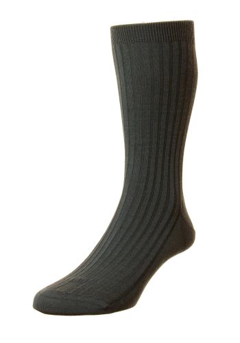 Rutherford - Charcoal Merino Royale Wool 5x3 Rib Men's Socks - Large