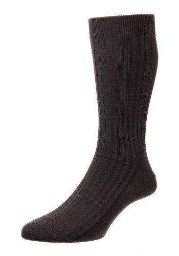 Rutherford - Dark Oak Merino Royale Wool 5x3 Rib Men's Socks - Small