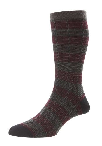Highgrove - Jacquard Check Dark Grey Merino Royale Wool Men&#039;s Socks - Small